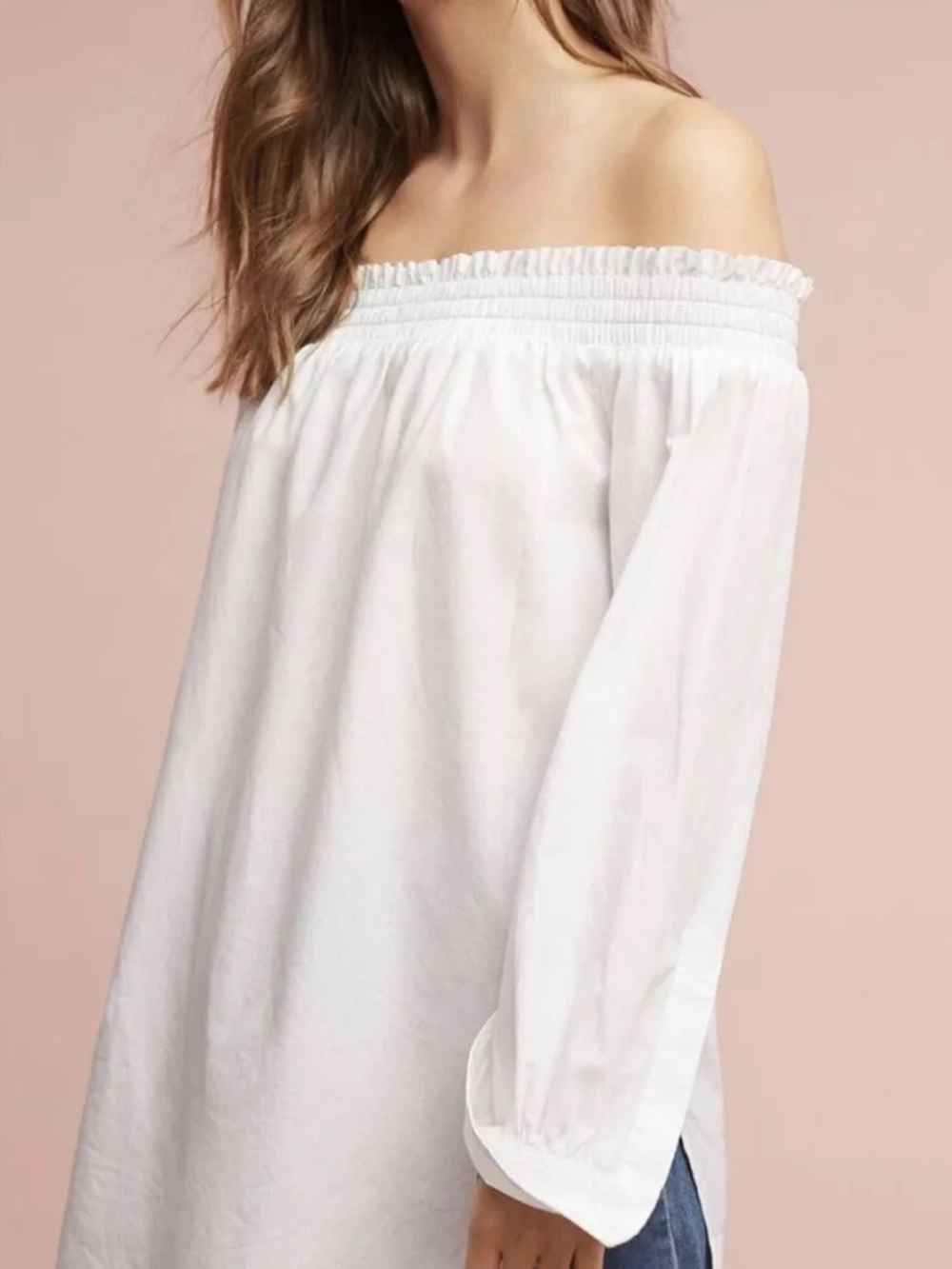 🌸Anthropologie Maeve Off-Shoulder Button-Back White Oversized Size XS minimalist